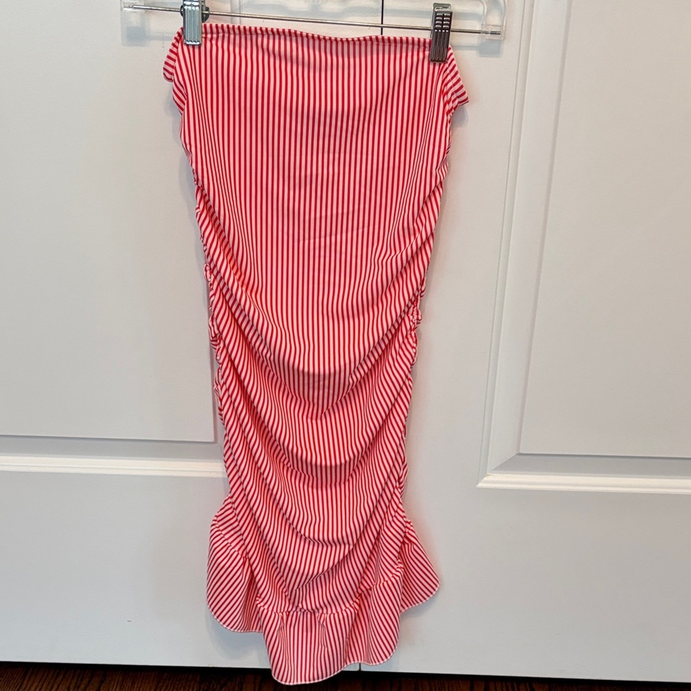 Edikted Pink and White Striped Ruched Midi Dress